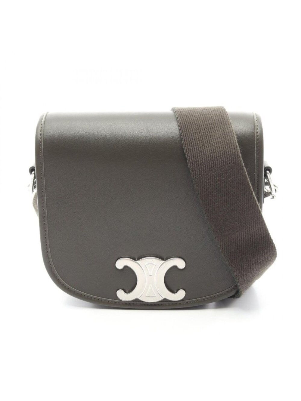 Celine Shoulder Bag Small Besace Strap Triomphe Olive Leather